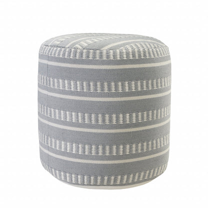 20" Brown Polyester Round Striped Indoor Outdoor Pouf Ottoman