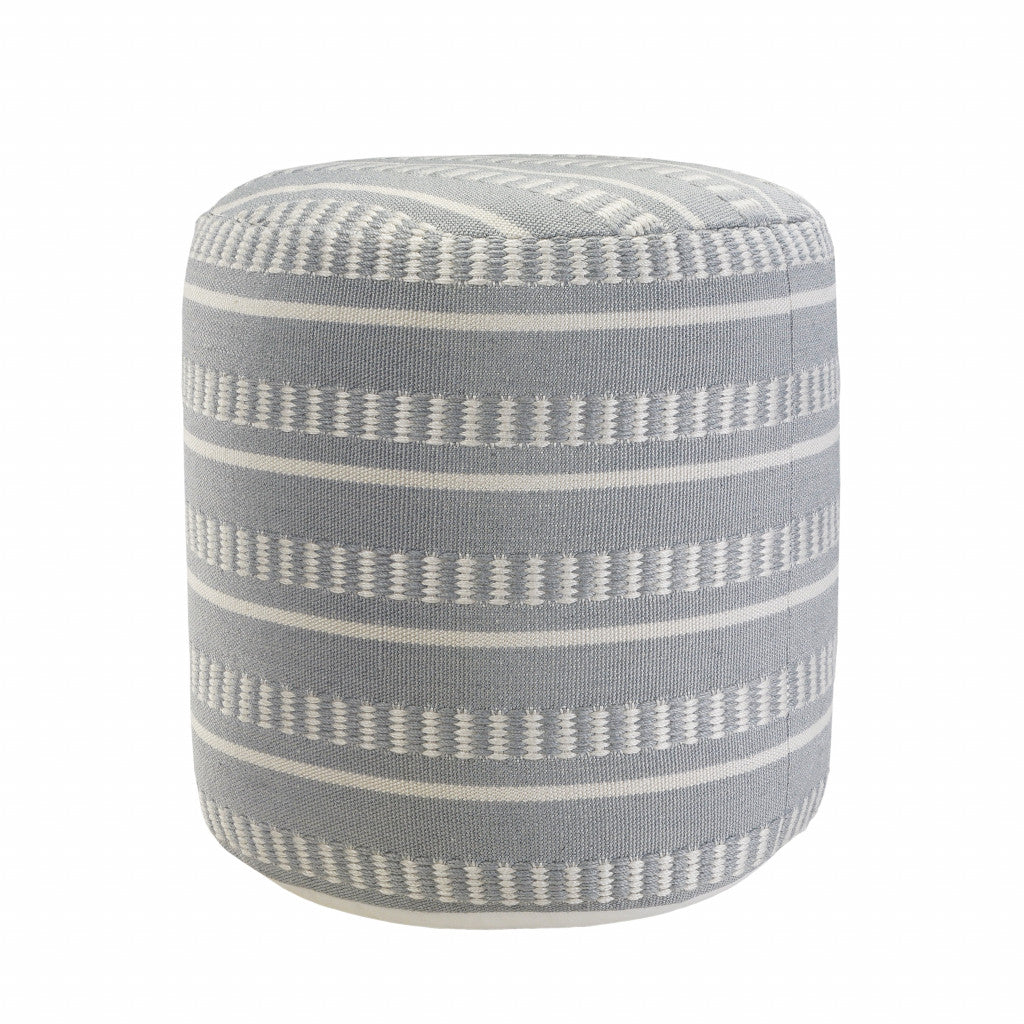 20" Brown Polyester Round Striped Indoor Outdoor Pouf Ottoman