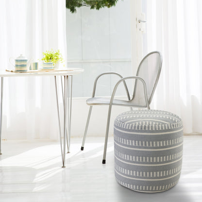 20" Brown Polyester Round Striped Indoor Outdoor Pouf Ottoman