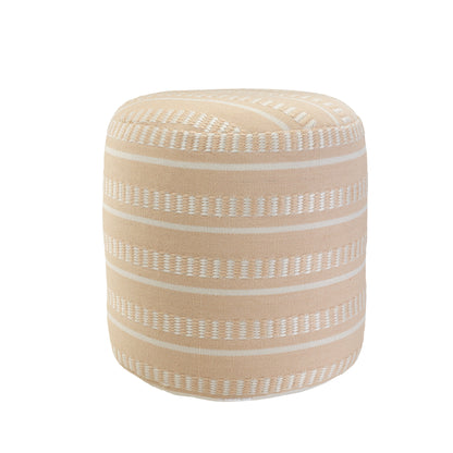 20" Brown Polyester Round Striped Indoor Outdoor Pouf Ottoman