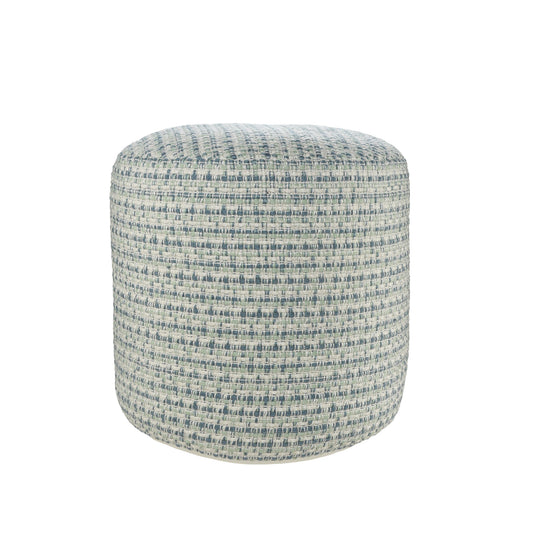 20" Blue Polyester Round Geometric Indoor Outdoor Pouf Ottoman