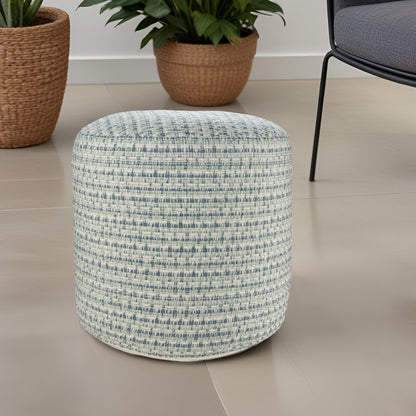 20" Blue Polyester Round Geometric Indoor Outdoor Pouf Ottoman