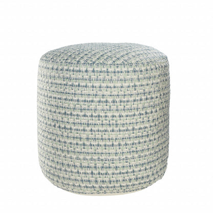 20" Blue Polyester Round Geometric Indoor Outdoor Pouf Ottoman