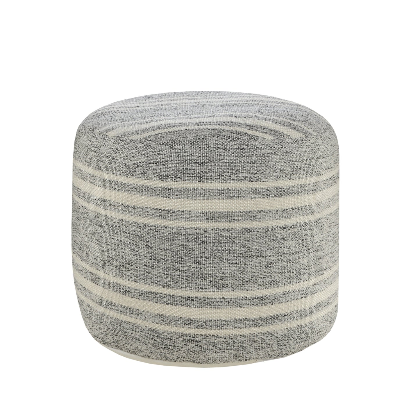 18" Gray Polyester Round Striped Indoor Outdoor Pouf Ottoman