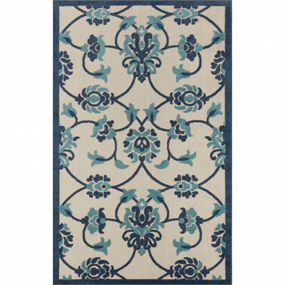 8' X 10' Blue Floral Non Skid Indoor Outdoor Area Rug