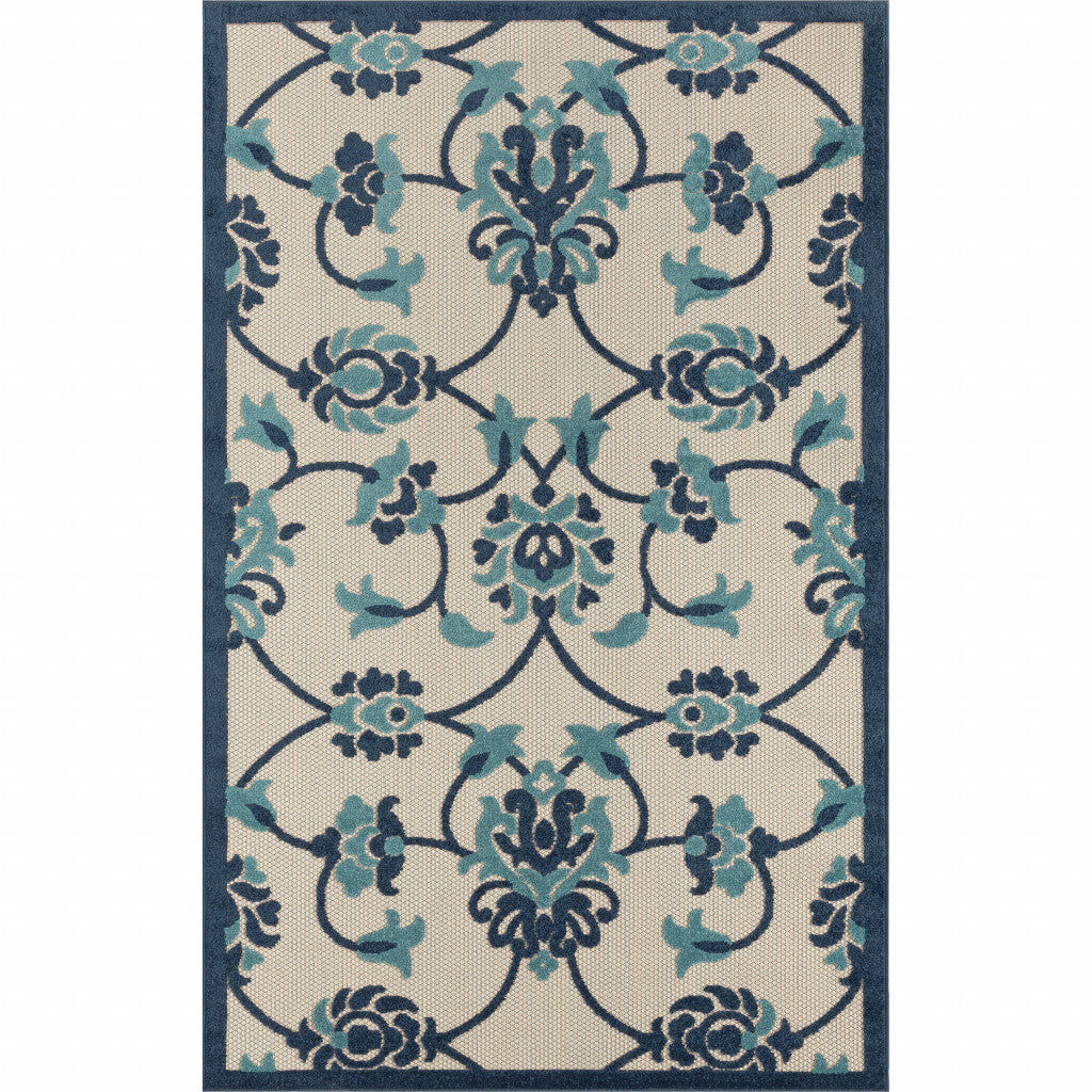 2' X 3' Blue Floral Non Skid Indoor Outdoor Area Rug