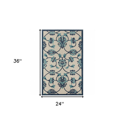 2' X 3' Blue Floral Non Skid Indoor Outdoor Area Rug