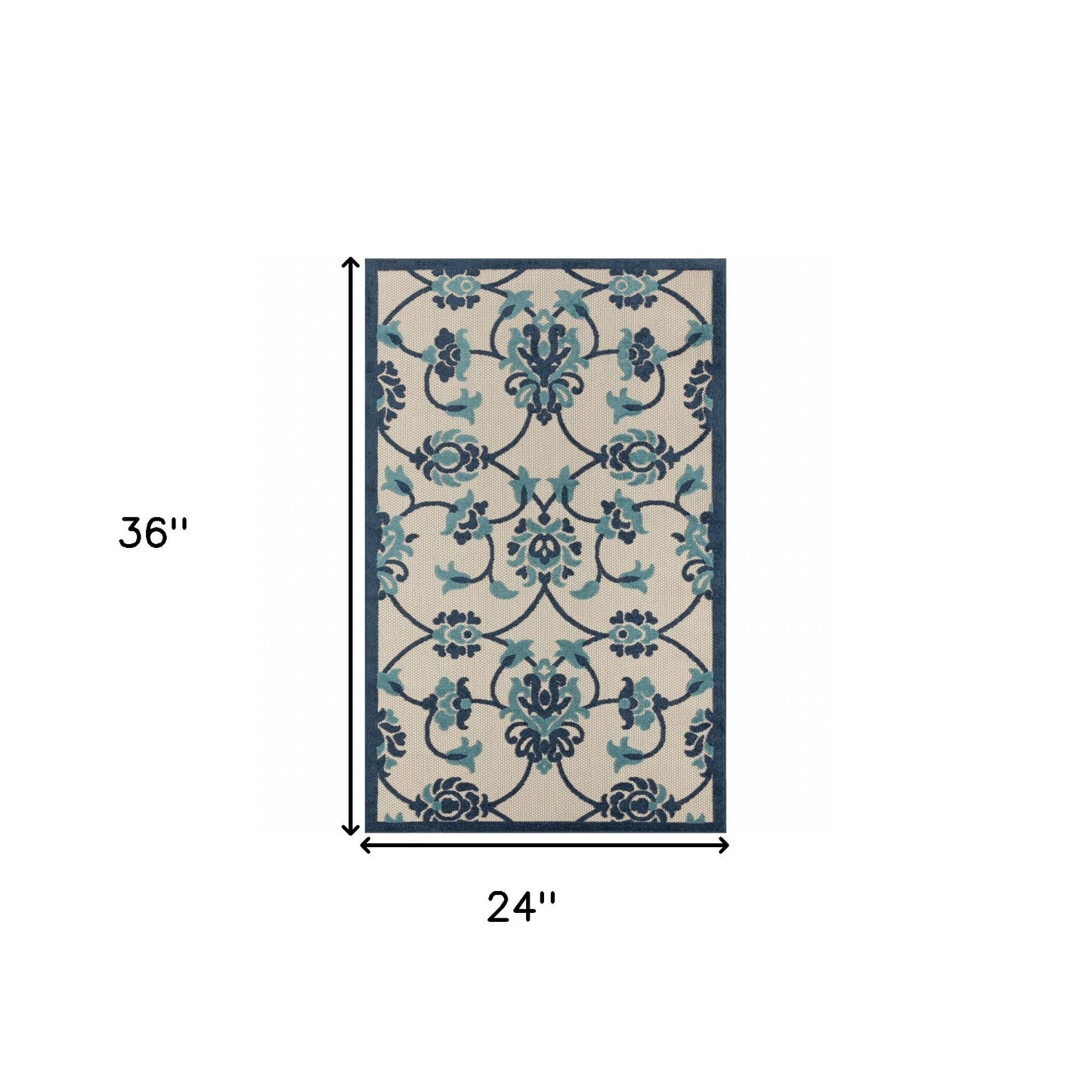 8' X 10' Blue Floral Non Skid Indoor Outdoor Area Rug