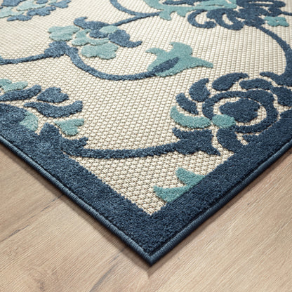 2' X 3' Blue Floral Non Skid Indoor Outdoor Area Rug