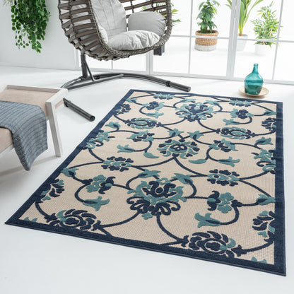 2' X 3' Blue Floral Non Skid Indoor Outdoor Area Rug