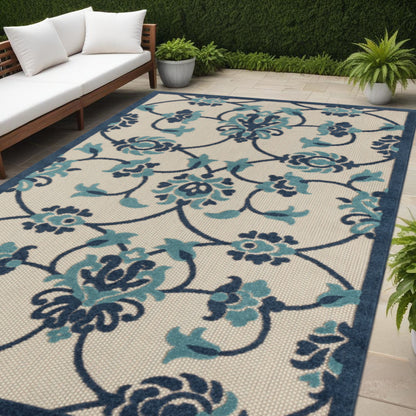 2' X 3' Blue Floral Non Skid Indoor Outdoor Area Rug