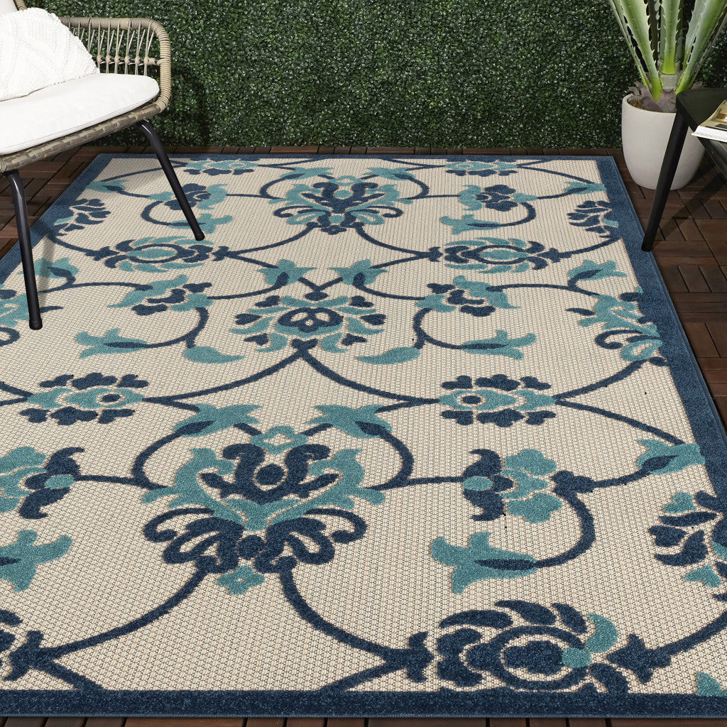 2' X 3' Blue Floral Non Skid Indoor Outdoor Area Rug