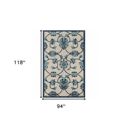 2' X 3' Blue Floral Non Skid Indoor Outdoor Area Rug