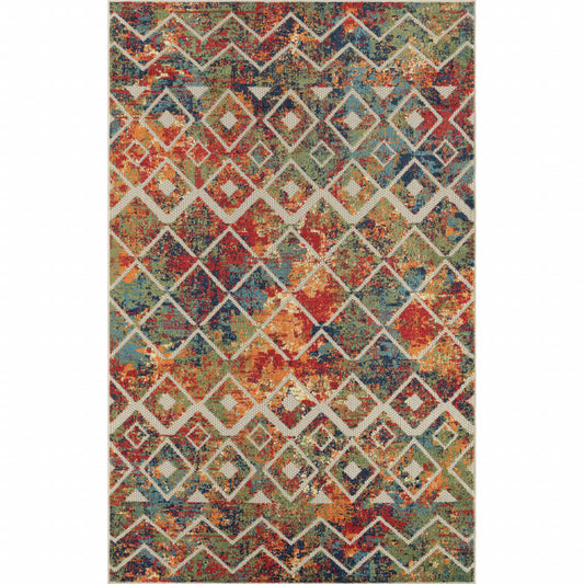 8' X 10' Red And Ivory Geometric Non Skid Indoor Outdoor Area Rug