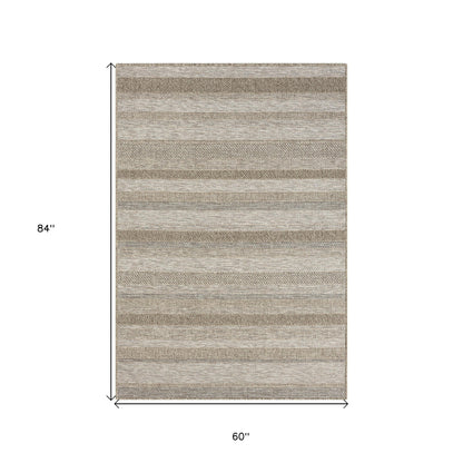 5' X 7' Gray Striped Handmade Indoor Outdoor Area Rug