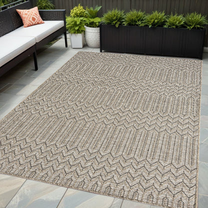 5' X 7' Gray Chevron Handmade Indoor Outdoor Area Rug