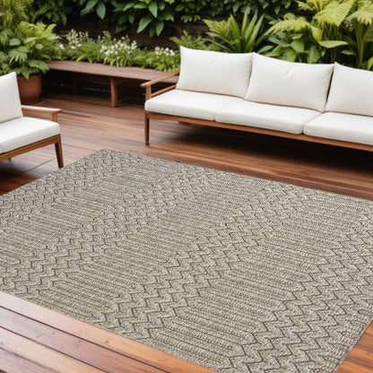 5' X 7' Gray Chevron Handmade Indoor Outdoor Area Rug