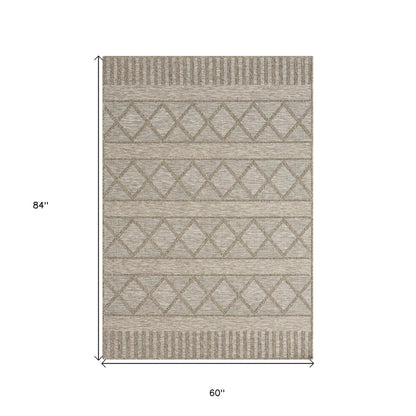 5' X 7' Gray Striped Handmade Indoor Outdoor Area Rug