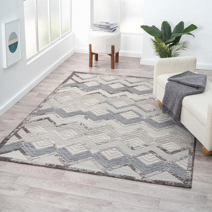 5' X 7' Blue And Ivory Chevron Indoor Outdoor Area Rug