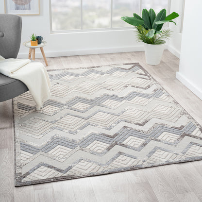 5' X 7' Blue And Ivory Chevron Indoor Outdoor Area Rug