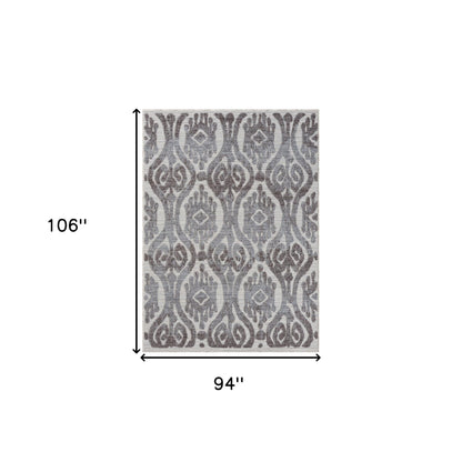 8' X 9' Blue And Gray Damask Indoor Outdoor Area Rug