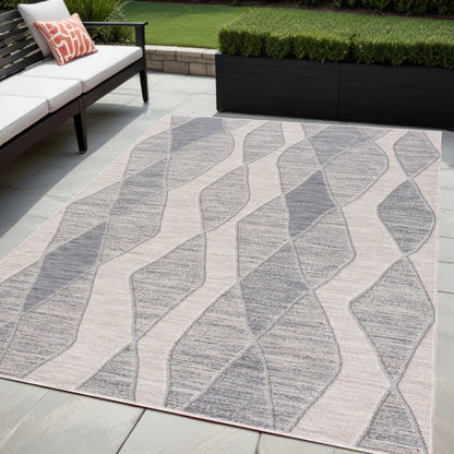 5' X 7' Blue and Gray Abstract Geometric Indoor Outdoor Area Rug