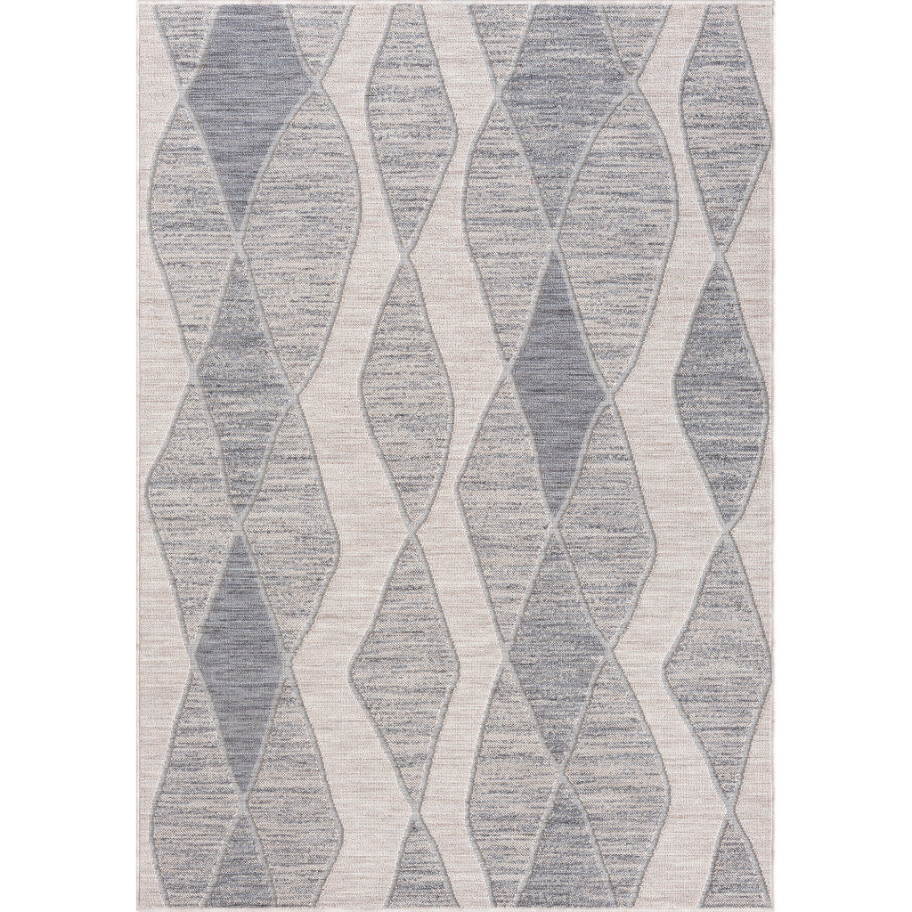 5' X 7' Blue and Gray Abstract Geometric Indoor Outdoor Area Rug