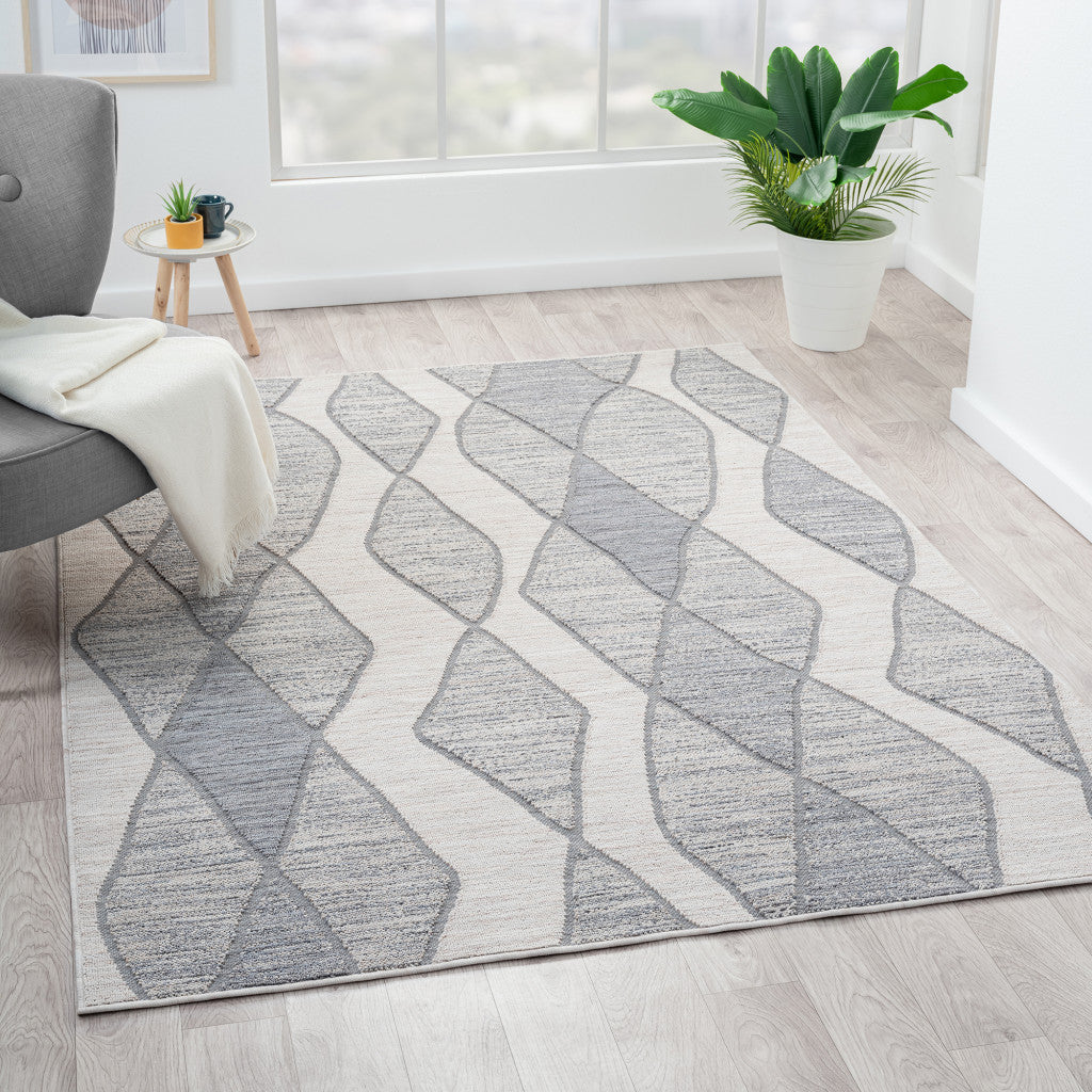 5' X 7' Blue and Gray Abstract Geometric Indoor Outdoor Area Rug