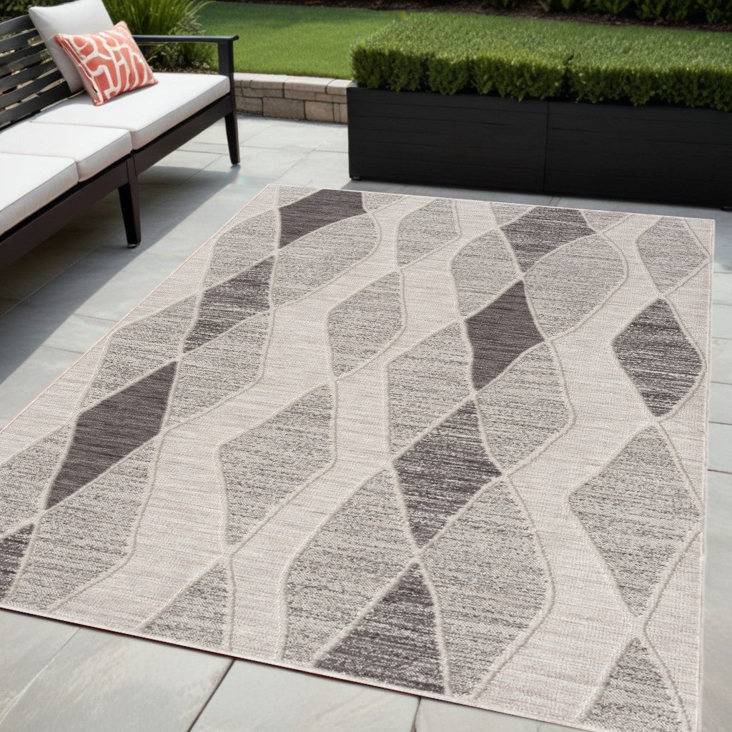 5' X 7' Blue and Gray Abstract Geometric Indoor Outdoor Area Rug