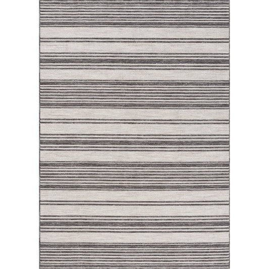 5' X 7' Gray And Ivory Striped Indoor Outdoor Area Rug