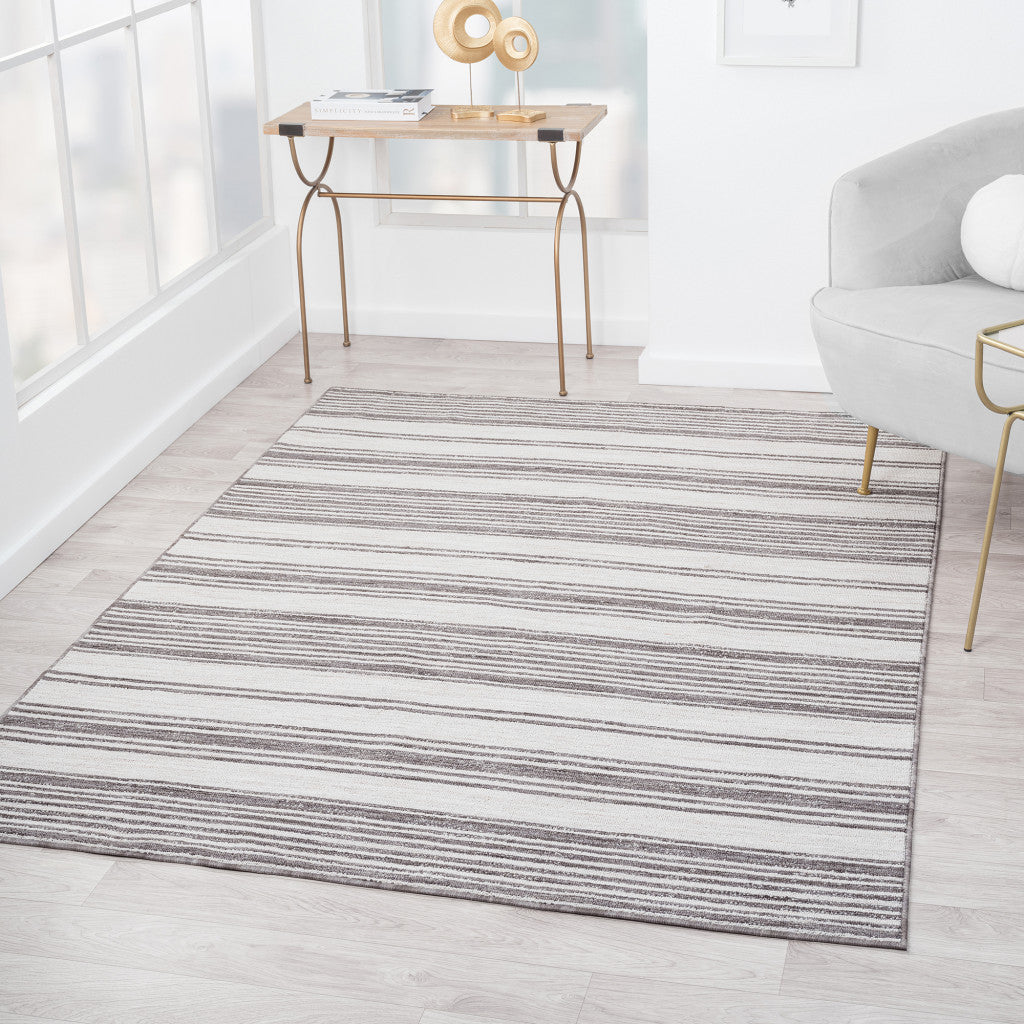 5' X 7' Gray And Ivory Striped Indoor Outdoor Area Rug