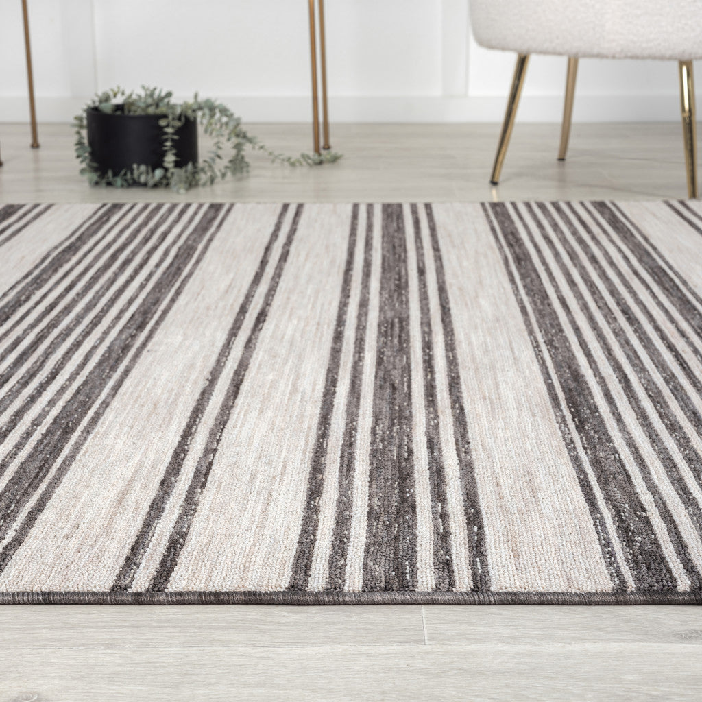 5' X 7' Gray And Ivory Striped Indoor Outdoor Area Rug