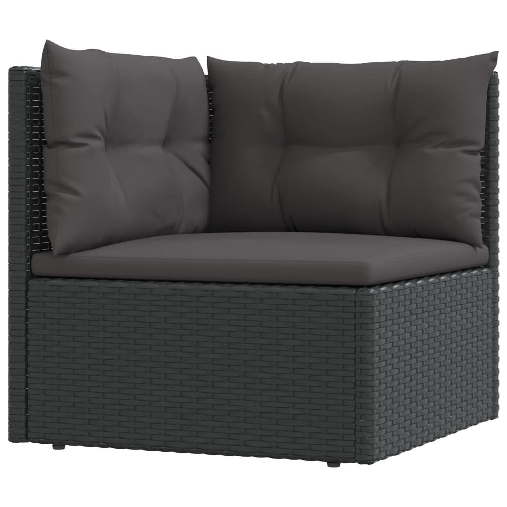 5 Piece Patio Lounge Set with Cushions Black Poly Rattan