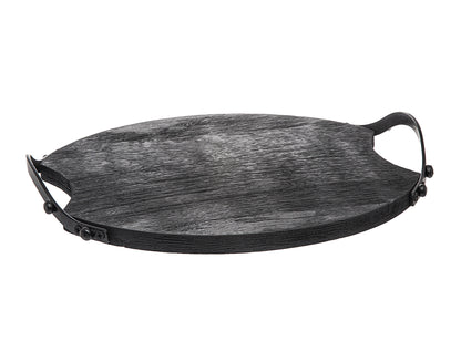 13" Black Round Wood and Metal Serving Tray With Handles