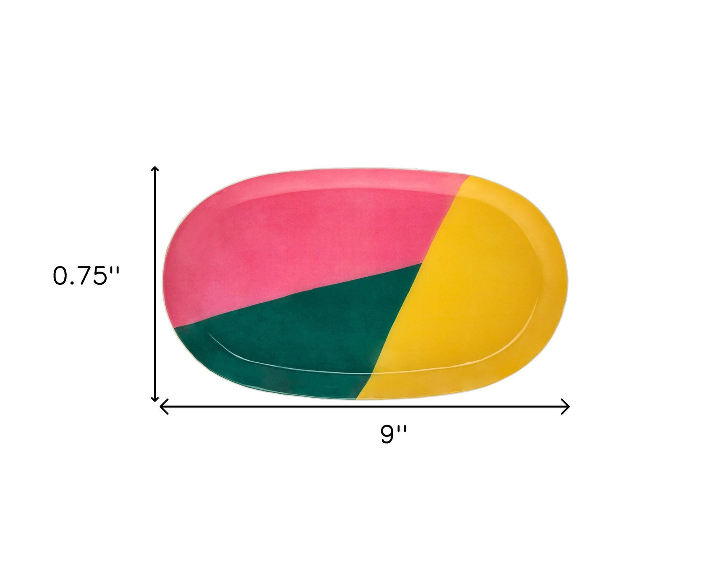 9" Pink Yellow and Green Oval Metal Serving Tray