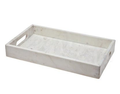 14" Gray Rectangular Marble Serving Tray With Handles