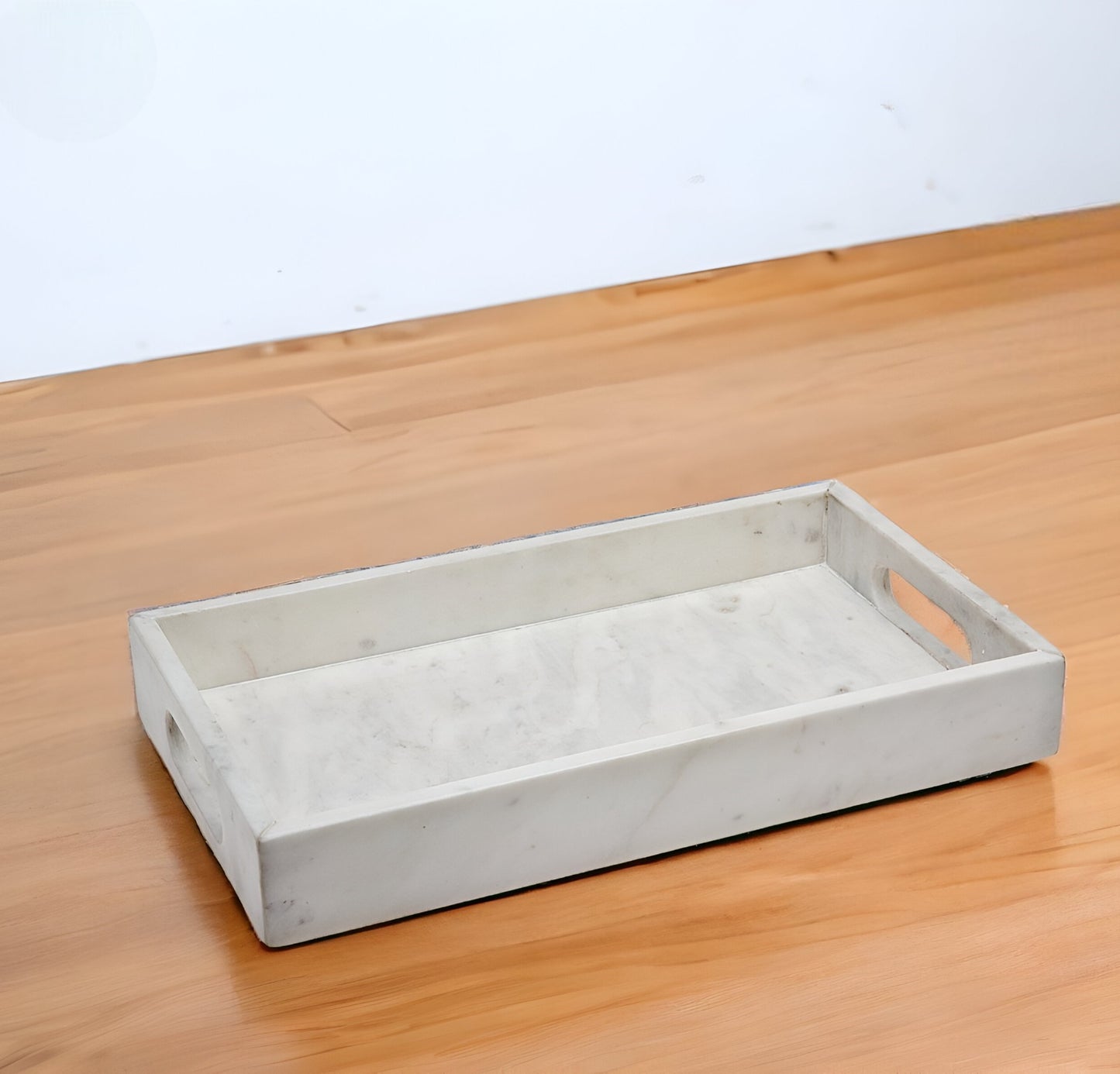 14" Gray Rectangular Marble Serving Tray With Handles