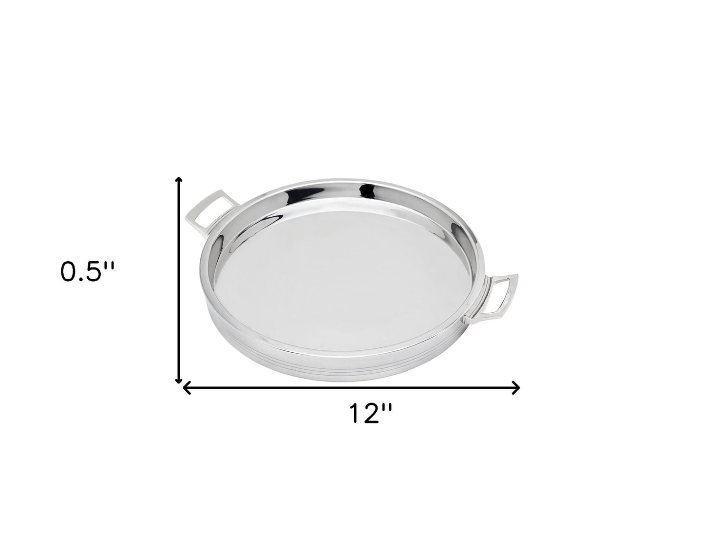 12" Silver Round Stainless Steel Serving Tray With Handles