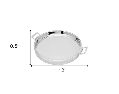 12" Silver Round Stainless Steel Serving Tray With Handles