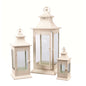 Set of Three Ivory Glass and Metal Ornate Floor Lantern Candle Holders