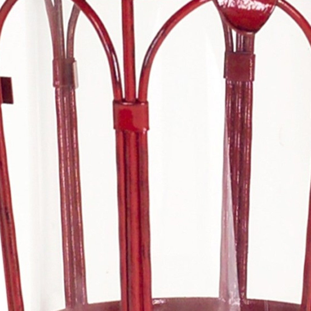 Set of Two Red Glass and Metal Distressed Tabletop Lantern Candle Holders