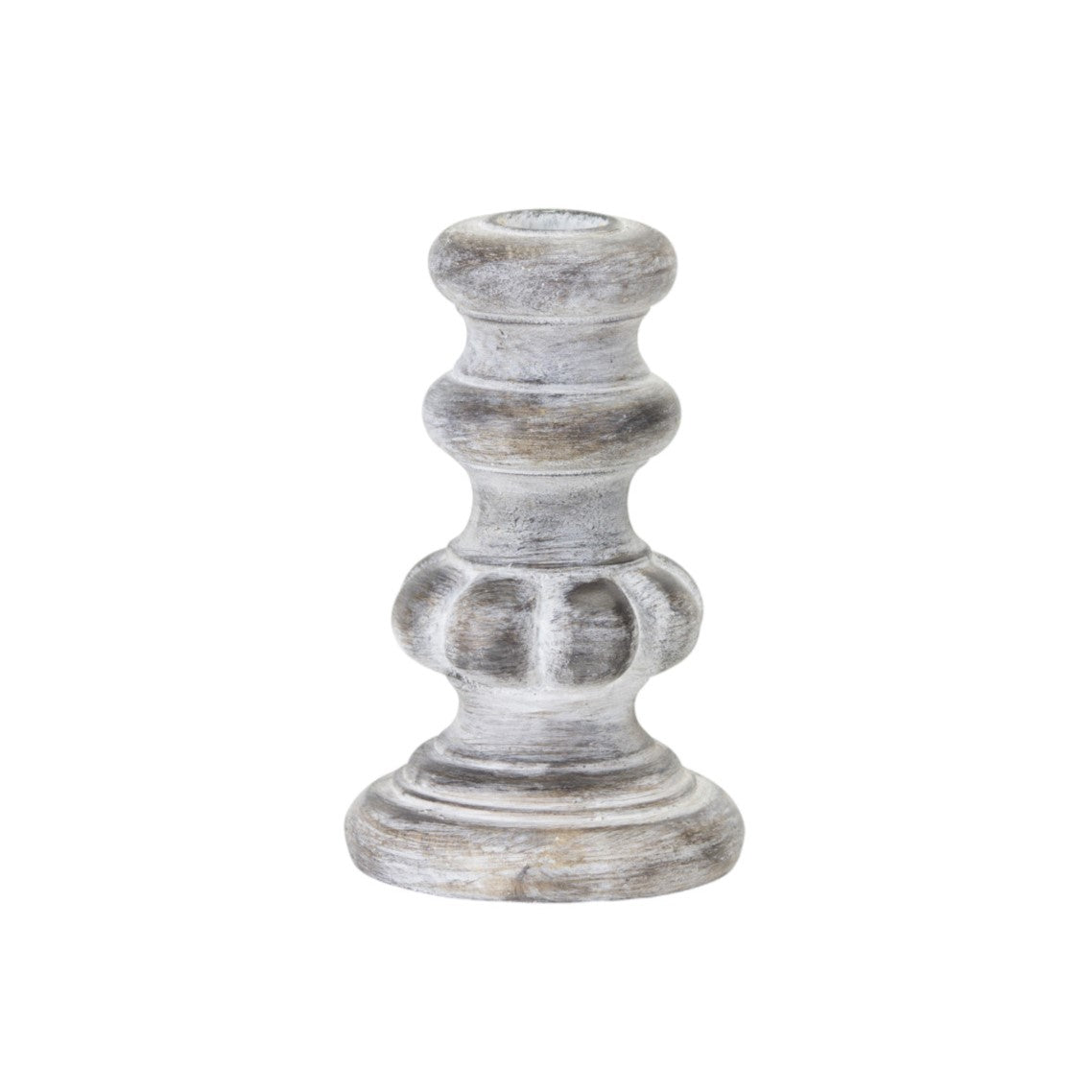 Set of Four White Washed Resin Tabletop Candle Sticks