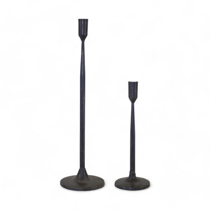 Set of Two Black Metal Tabletop Taper Candle Holders