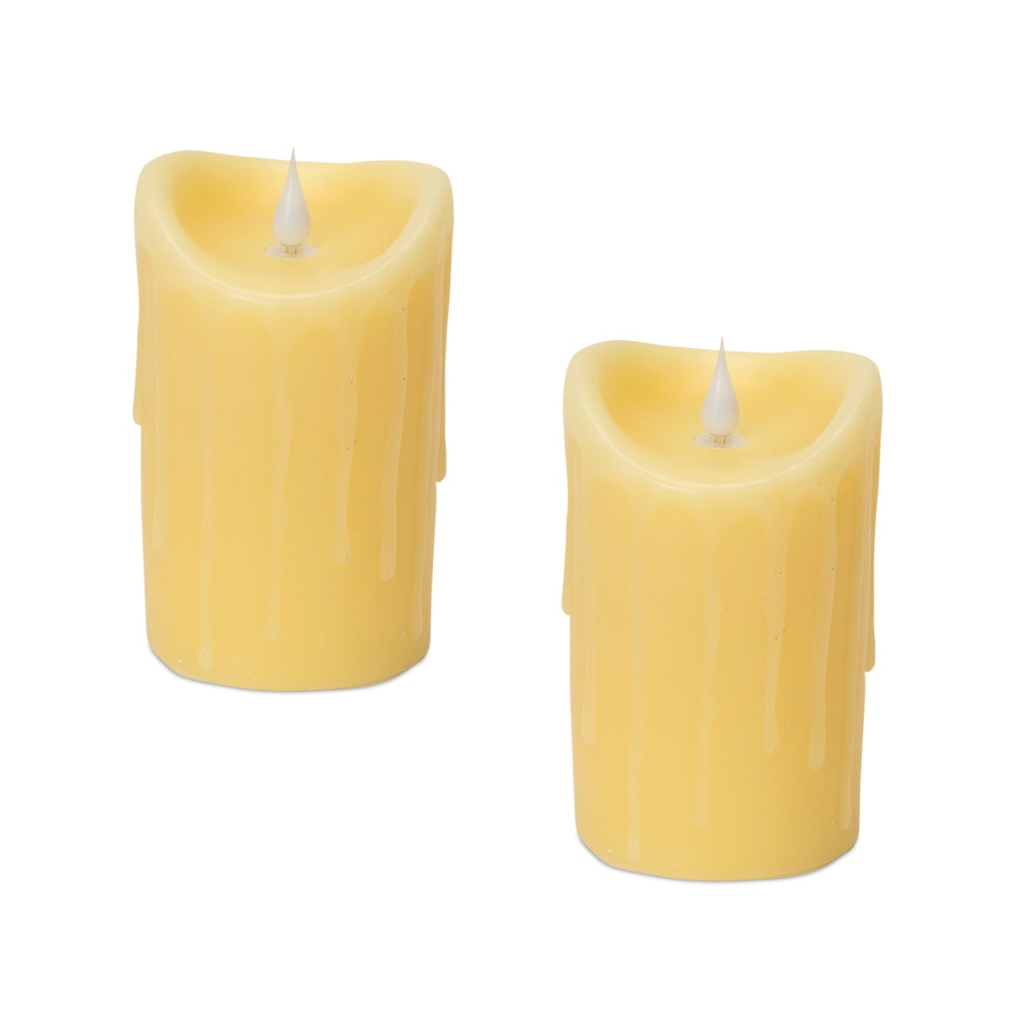 Set of Two Yellow Flameless Pillar Candles