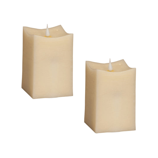 Set of Two Beige Flameless Pillar Candle