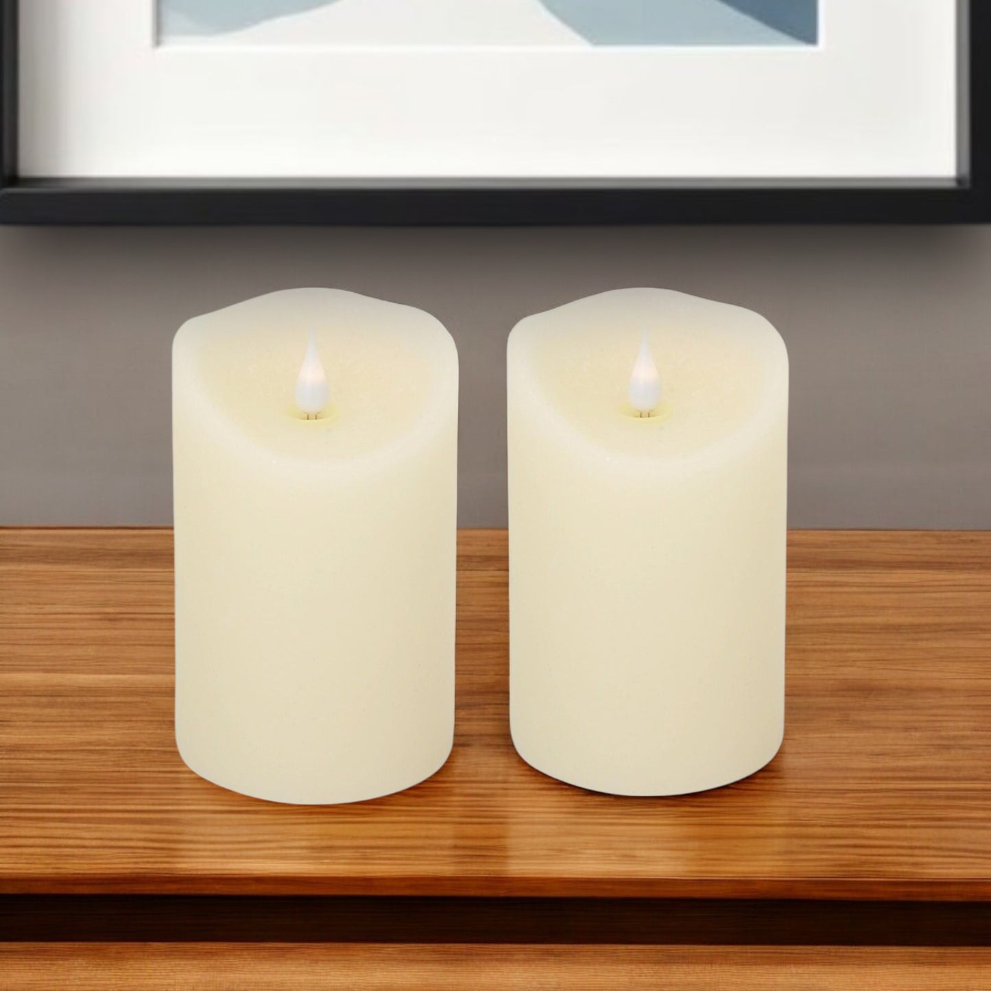 Set of Two Beige Flameless Pillar Candle