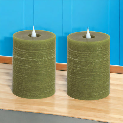 Set of Two Green Flameless Pillar Candle