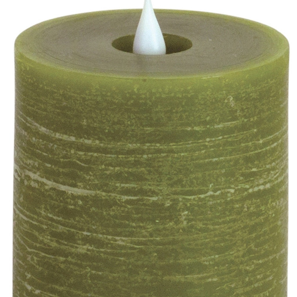 Set of Two Green Flameless Pillar Candle