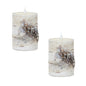 Set of Two Beige and Ivory Faux Birchwood Flameless Pillar Candle