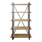 78" Natural Wood and Metal Five Tier Modern Industrial Bookcase